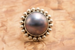Genuine Mabe Pearl Sterling Silver Ring by Navajo Artist Artie Yellowhorse